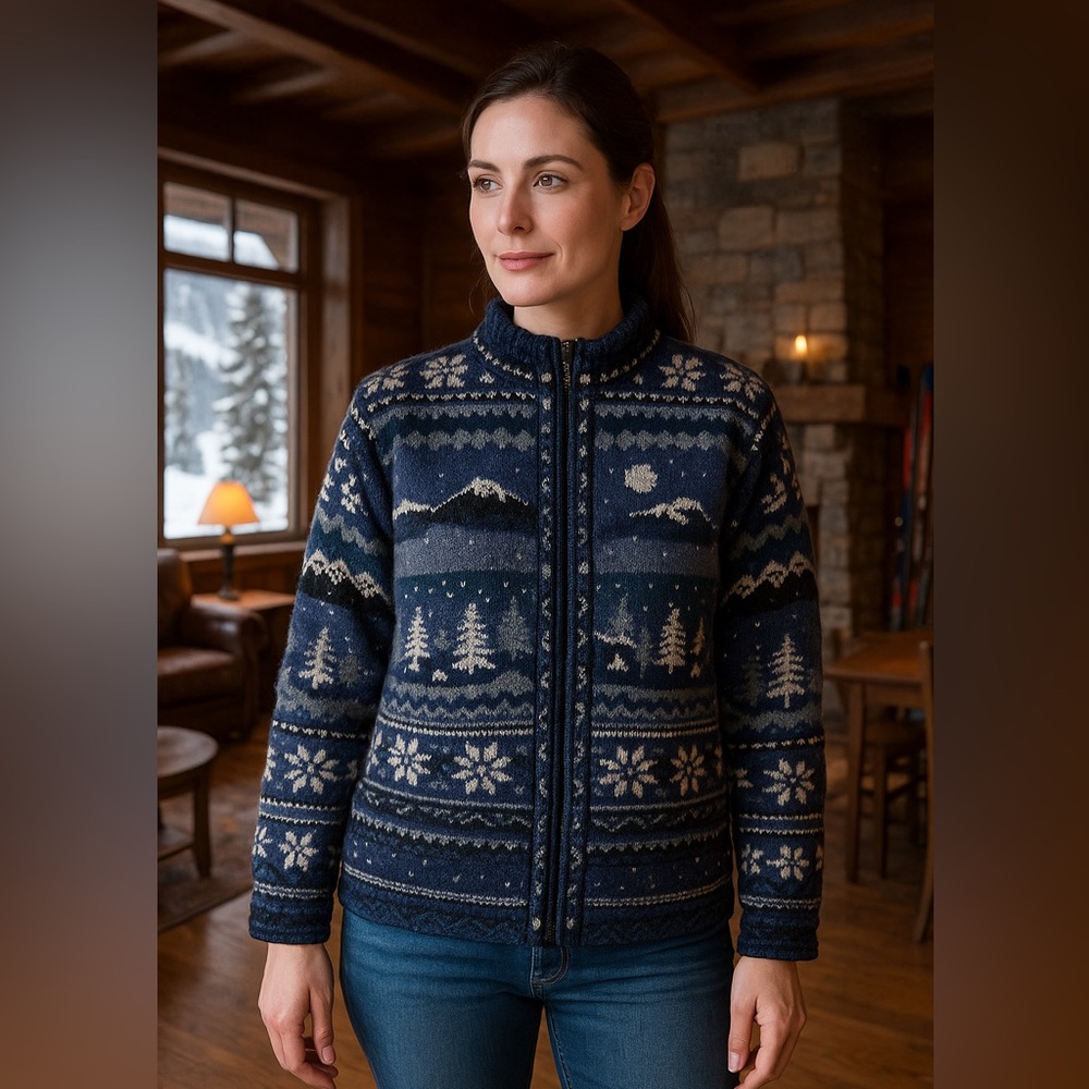 Icelandic Design lined genuine wool zip cardigan apres ski